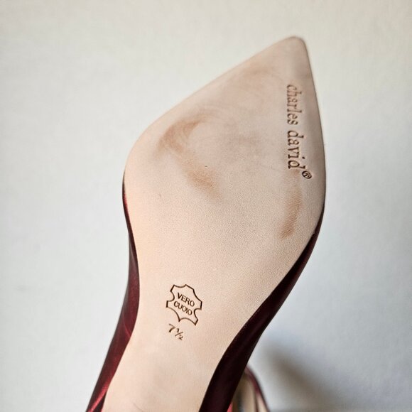 Charles David "Sway" Heels Pump Metallic Garnet Dark Red Leather Pointed Toe 7.5 - Picture 8 of 10